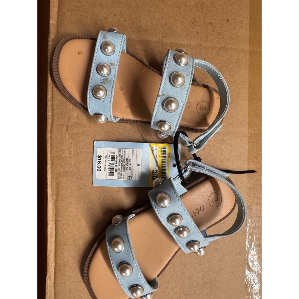 Cat & Jack Selene Sandals Toddler Size 8 Blue NWT‎ Faux Pearl Studded Strappy